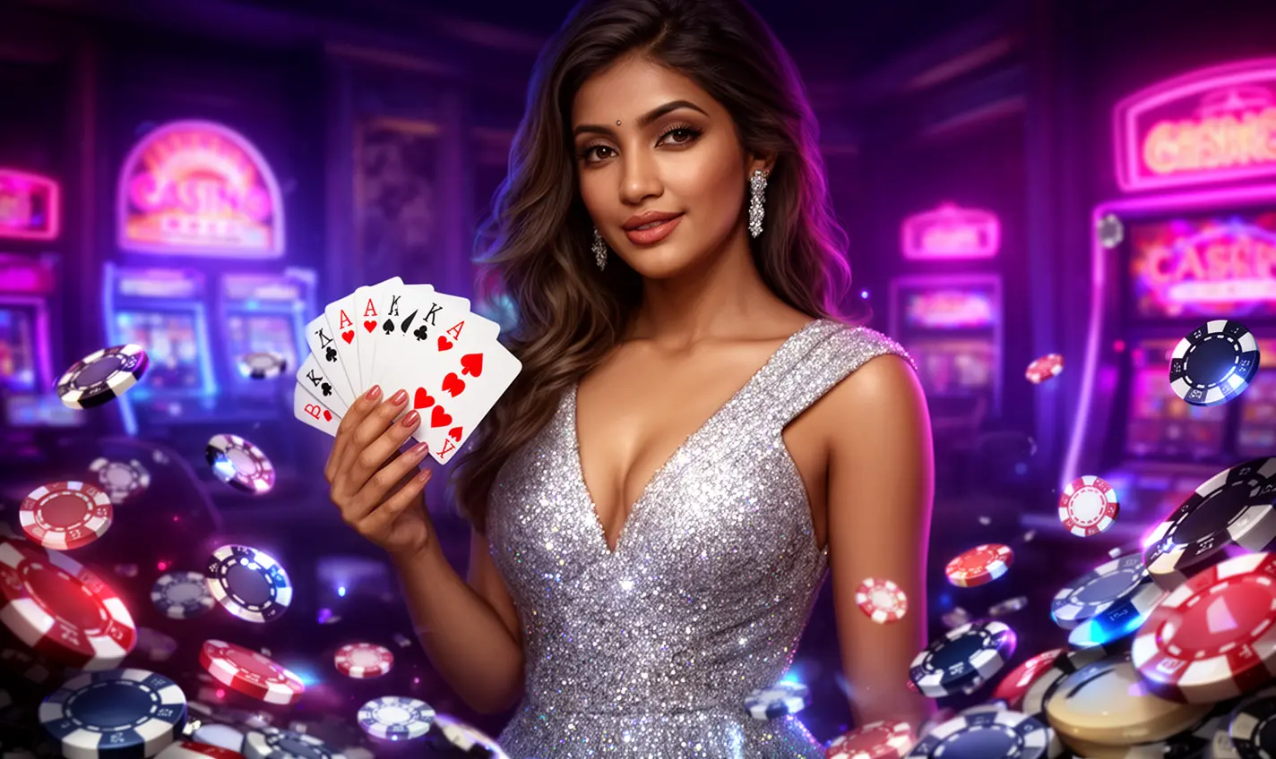 Stylish casino player holding poker chips near a roulette table representing live dealer games and thrilling casino action at 82BD